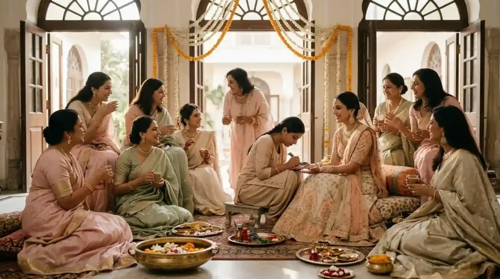 Artist applying henna to bride