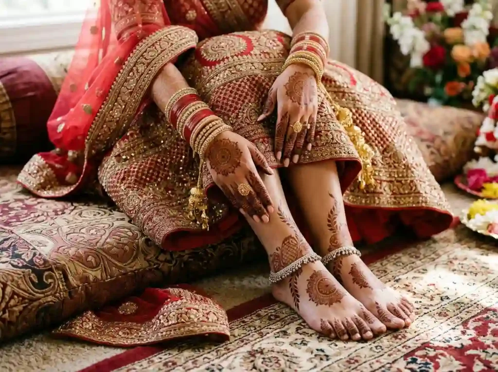 Bride displaying henna designs