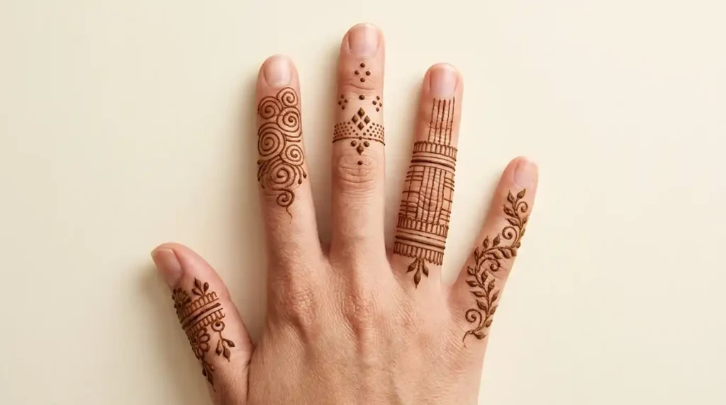 Fingers displaying mehndi patterns