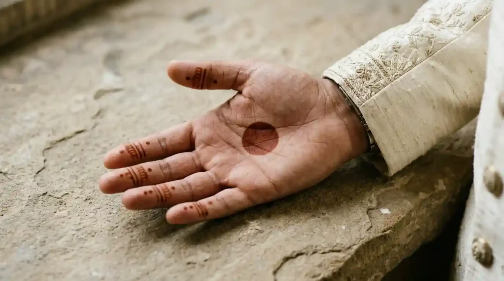 Groom hand with mehndi design