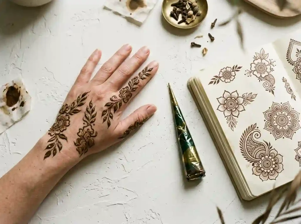 Henna artist applying temporary